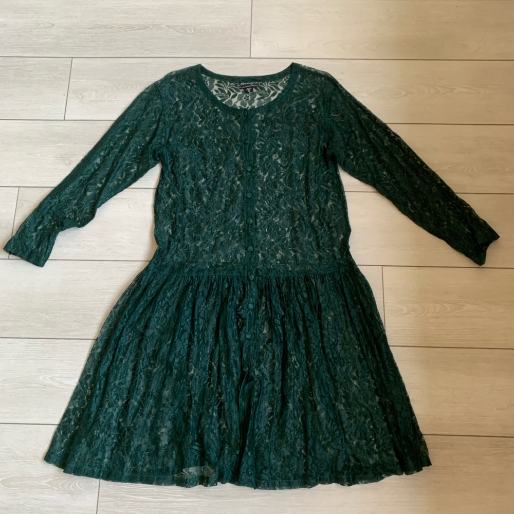 Vintage Dark Green Lace Dress M